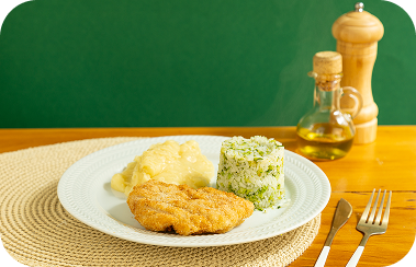 Milanesa de Frango c/ Arroz à Grega
