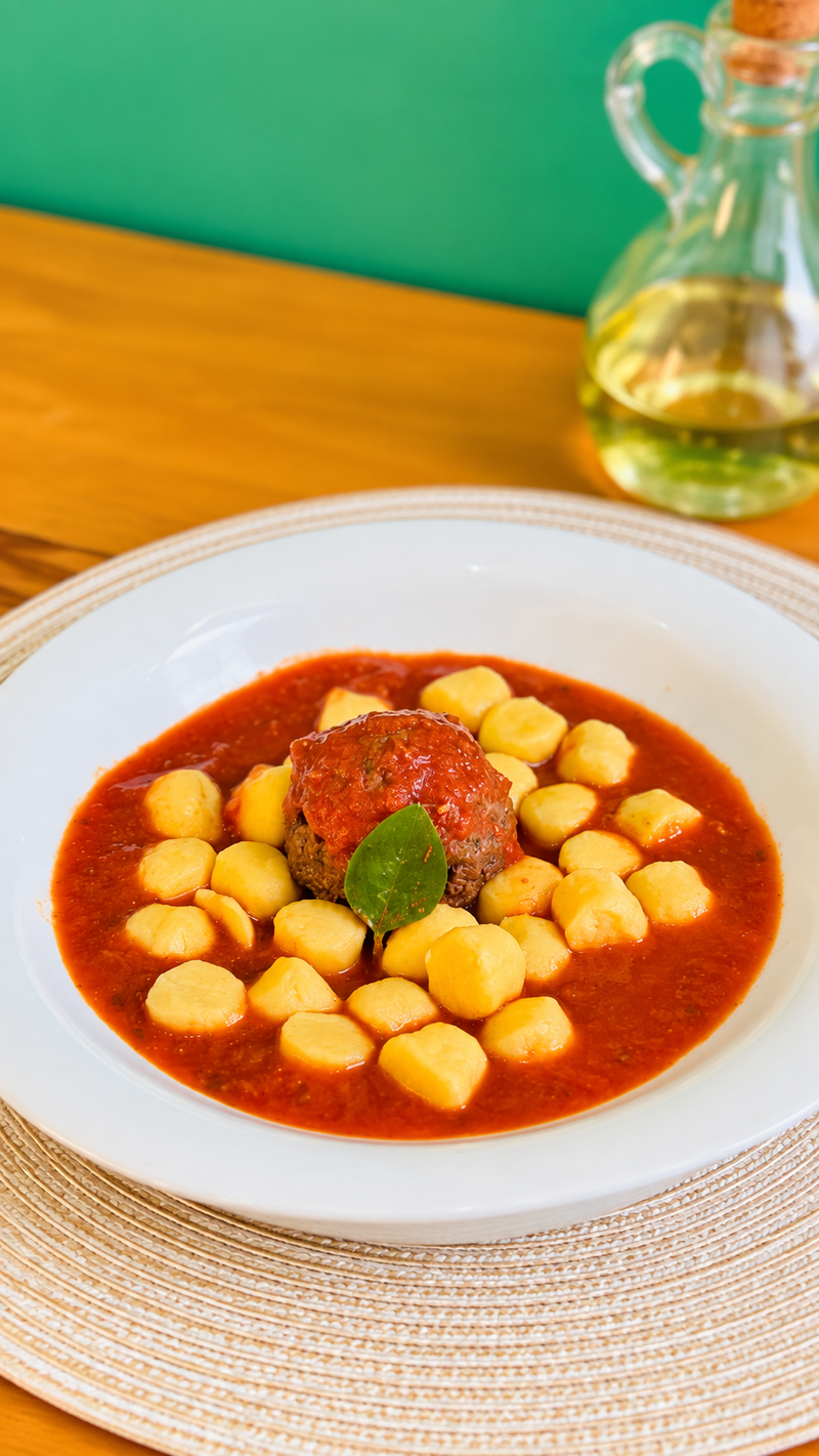 Nhoque de Batata c/ Almôndegas ao Molho Sugo