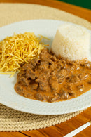 Strogonoff de Carne e Arroz Branco