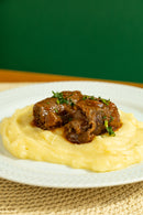 Bife à Rolê Recheado c/ Cenoura e Linguiça Calabresa, Arroz Branco e Purê de Batata